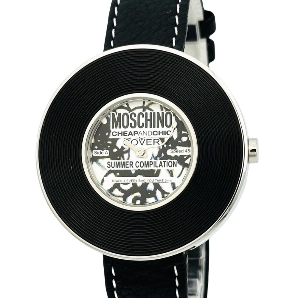 Vintage Moschino Watch Vinyl Record Music Theme Black